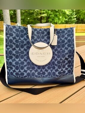 Coach Navy Signature Dempsey Tote